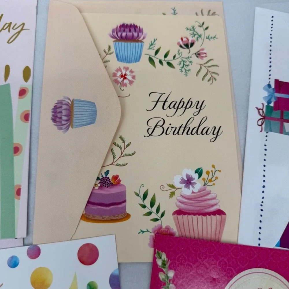Birthday Greeting Card Mixed LOT of 8 Assortment Colorful Stationery Ephemera